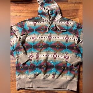 Ariat Southwest Pattern Hoodie - Teal, Brown, and Red